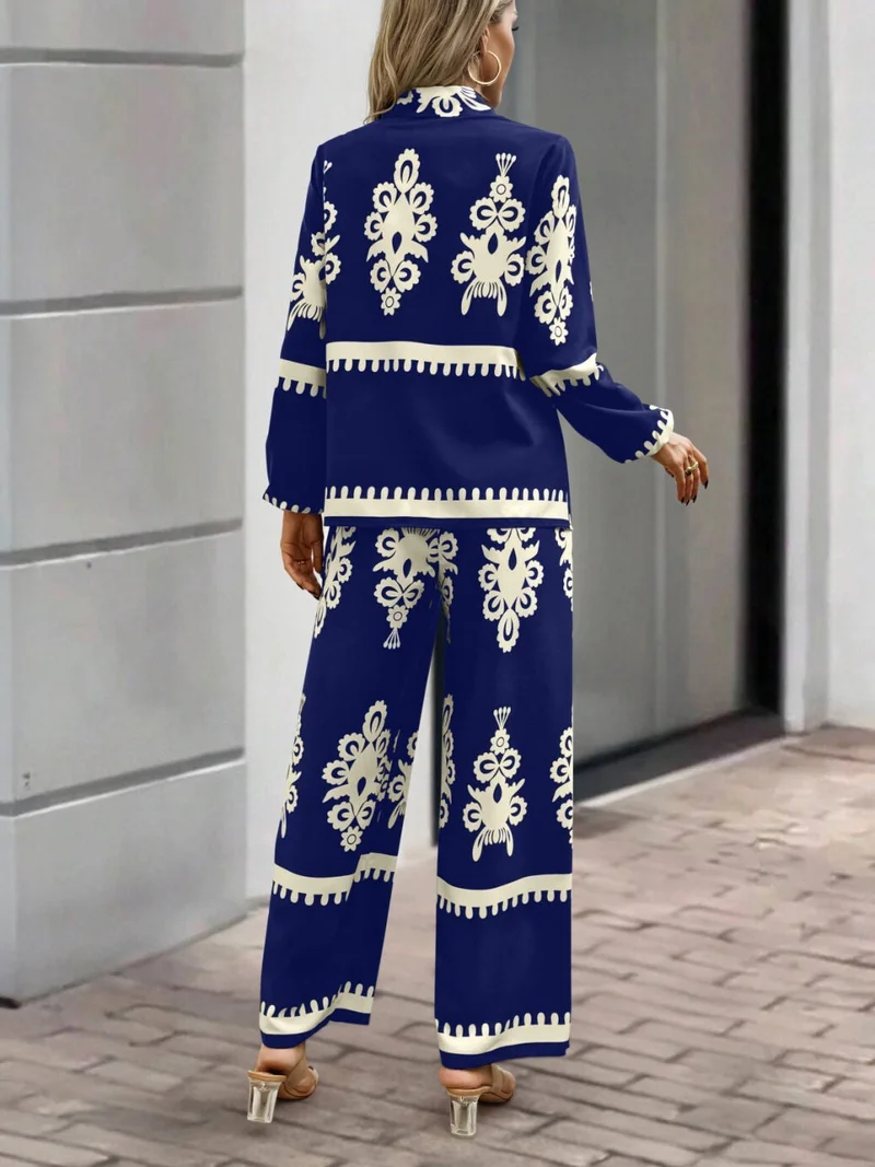 Outzidr Blue Blue Placement Print Shirt Trouser Co-ord Set for Women | Best Price UAE